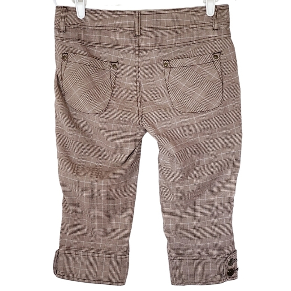 1254 * Ellemenno Plaid Low-rise Capri Pants Brown Size 7 Vintage Y2K 90s - Picture 2 of 9